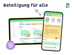 Mockup Plattform auf einem Tablett und einem Smartphone. Eine Abstimmung und das Dashboard
