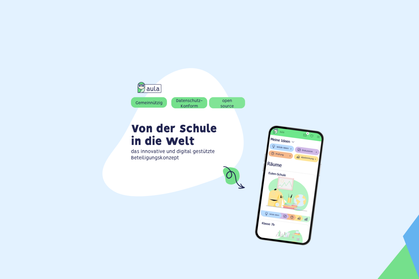 Banner: Von der Schule in die Welt. Gemeinn&uuml;tzig. Datenschutzkonform. Open Source.