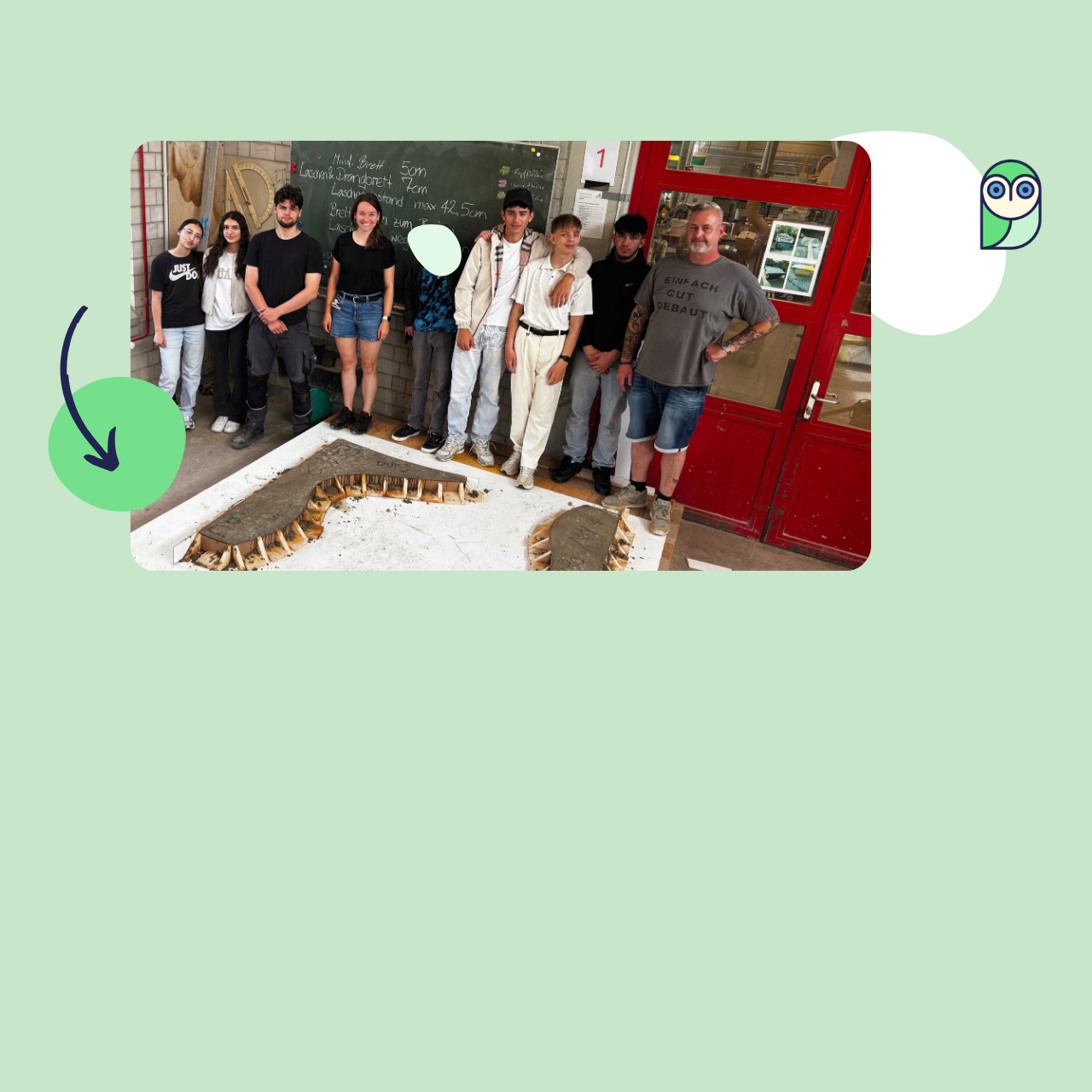 Teamfoto aula Analog vor einem Teil der Wellenbank
